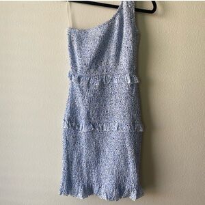 Blue One Shoulder Floral Dress